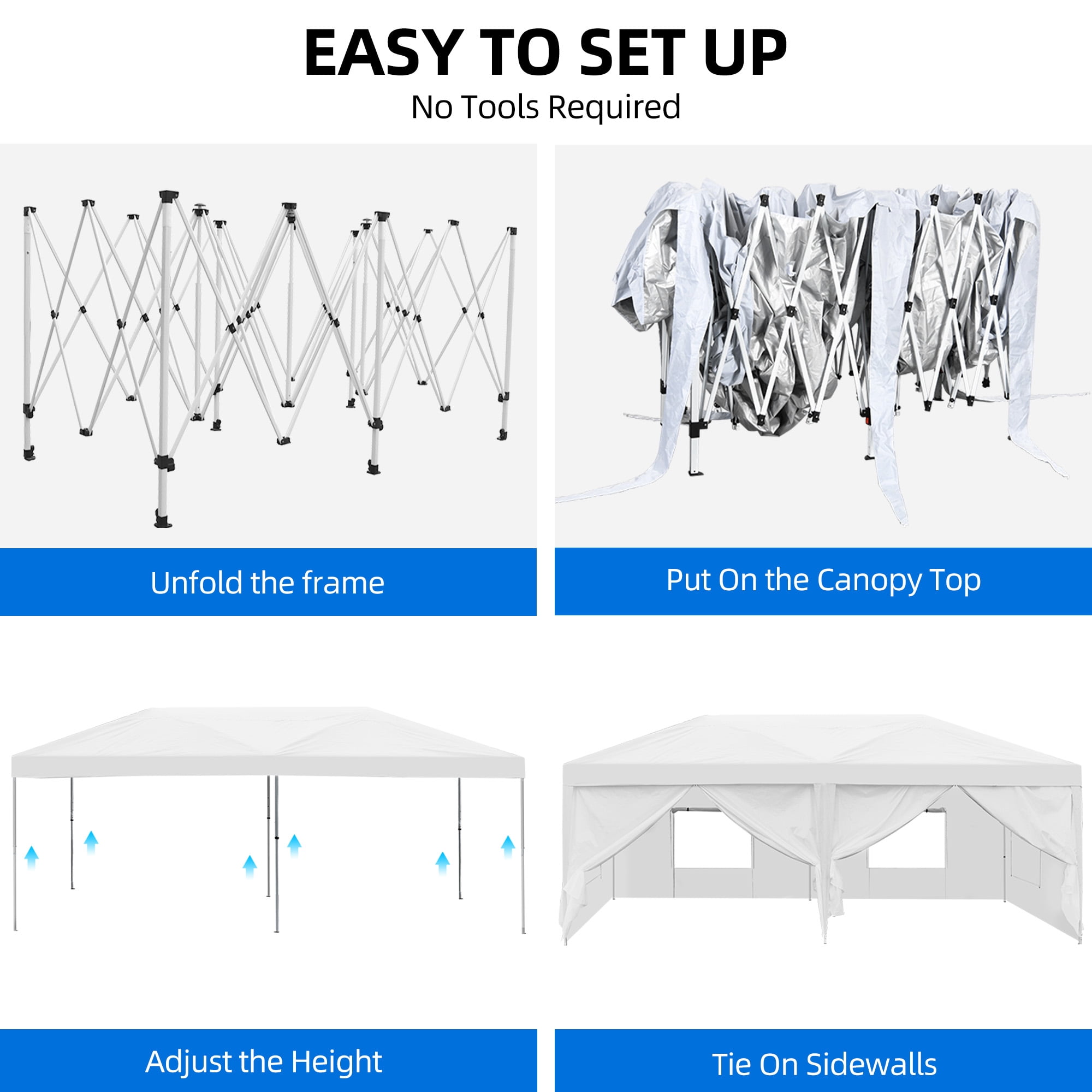 Uforic 10 ft x 20 ft Easy Pop Up Outdoor Patio Canopy Tent 6 Removable Sidewalls,4 Mesh Windows,6 Ropes,12 Stakes and 1 Carry Bag - White
