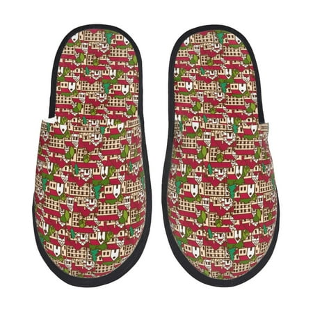 Balery Red Houses Slient Indoor Furry Fleece Comfort House Shoes Soft Non-Slip Home Shoes Cotton slippers House Slippers-- Medium
