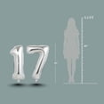 thumbnail image 5 of Silver Number 17 Mylar Foil Balloon 40" - Helium or Air Inflatable Metallic Balloons for 17th Happy Birthday Party, Anniversary, Graduation Decor, 5 of 9