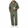 thumbnail image 2 of SEROYE Tracksuit for Men, 2 Piece Zipper Hooded Long Jogger Pants Loose Fit Casual Sportswear Daily Lounge Travel (L, Army Green), 2 of 5