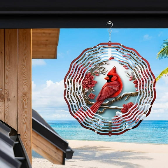 Vibrant Red Cardinal Wind Spinner 2D Kinetic Stainless Steel All-Season Outdoor Indoor Decor