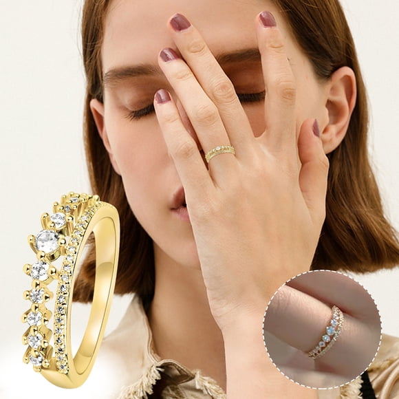 Anillos para mujer, regalos para mujer, anillo de joyería de diamantes de doble metal a la moda para mujer