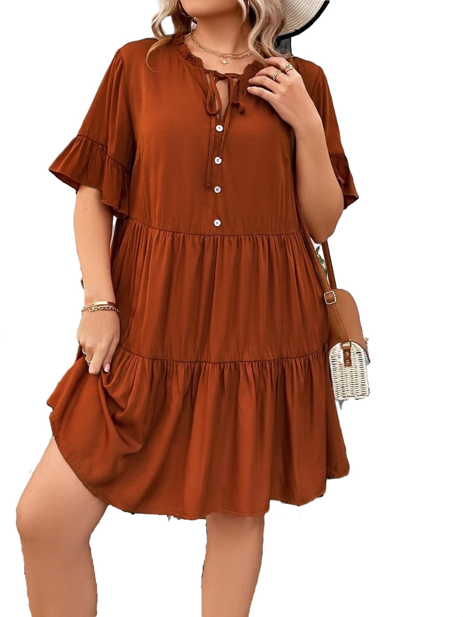 burnt orange smock dress Plus Size Evie Smock Tiered Dress