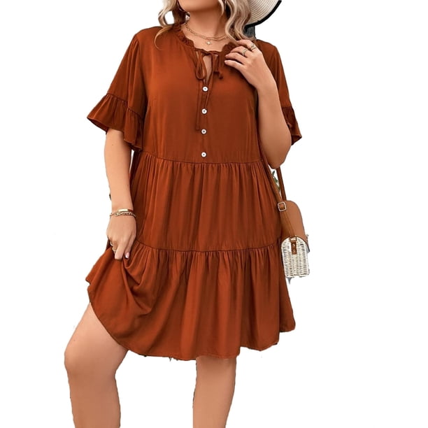 burnt orange smock dress Plus Size Evie Smock Tiered Dress