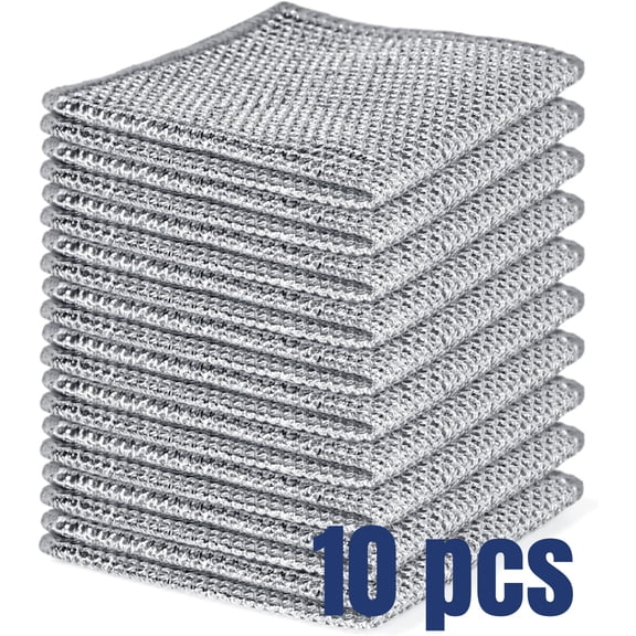 Dishcloth 10 piece set of anti ultra-fine fiber dishwashing cloth, multi-purpose kitchen washer, durable cleaning, super strong cleaning power, suitable for both dry and wet use, gray, hand protectio