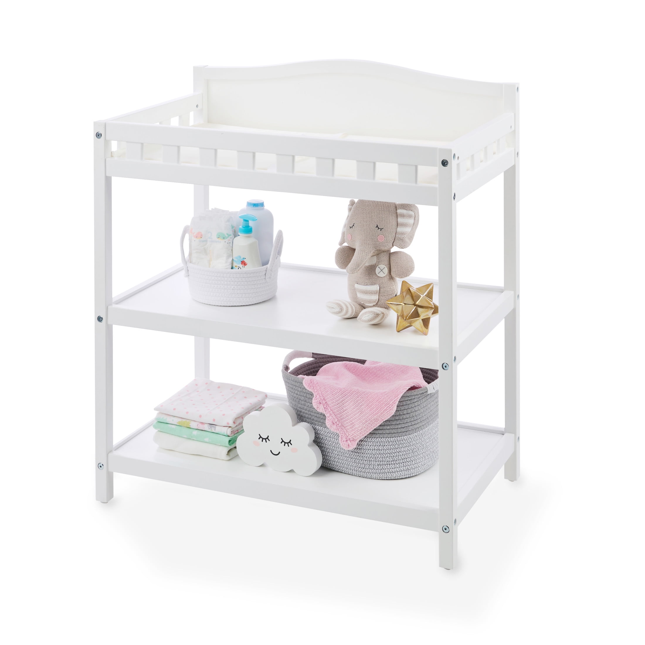 Badger Basket Simply Stylish 2-Shelf Wooden Diaper Baby Changing Table, White