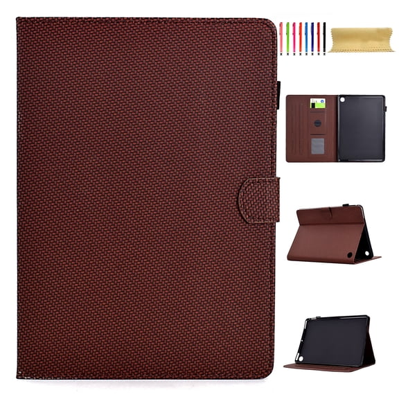 Case for Amazon Kindle Fire 7 12th Gen 2022, Carbon Fiber Texture PU Leather Multi-Angle Viewing Stand Shockproof Flip Case with Card Slots Magnetic Clasp, for Amazon Kindle Fire 7 2022, Brown