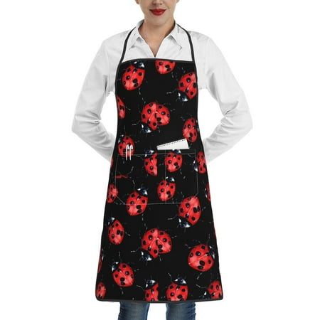 

Rocae Beautiful Red Ladybug for Kitchen Aprons for Women Adjustable Cooking Kitchen Chef Apron for Men with Pockets