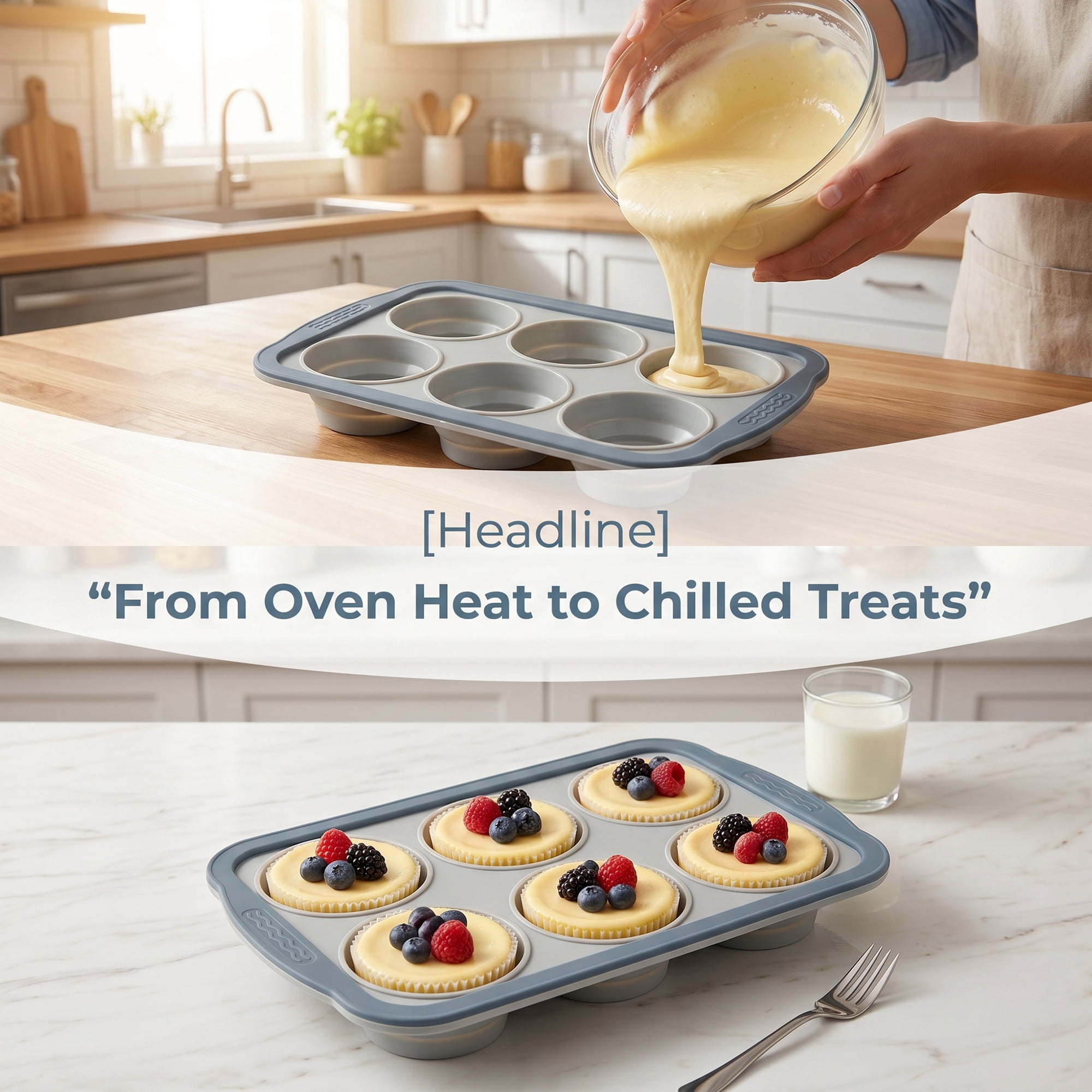 Unique Bargains 12-Cup Nonstick Silicone Muffin-Pan with Steel Rim Gray 10.2"x6.9"x1.3"