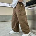 thumbnail image 7 of SonxaHe Big Boy Pants Wide Leg Oversized Cargo Pants with Pockets Child Sports Activewear Outdoor Sweatpants Brown,Sized 9-10, 7 of 7