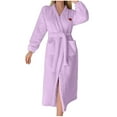 thumbnail image 2 of Plush Bathrobe For Women Fleece V Neck Heart Print Fleece Fuzzy Nightgown Thermal Comfy Home Wear With Pockets (XXL, Purple), 2 of 8