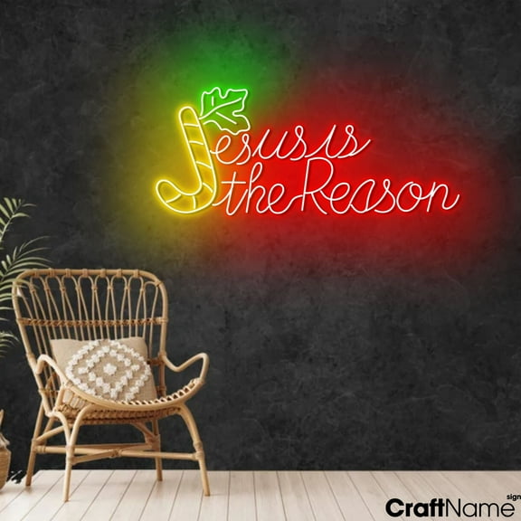 Craftnamesign Jesus Is The Reason Neon Light, Xmas LED Sign Decor, Christmas Wall Art