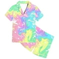 thumbnail image 4 of Odeerbi 2-12 Years Teen Boys Girls Summer Satin Pajamas Notched Lapel Short Sleeve Shirts Shorts Set Soft Loungewear Tie-Dye Sleepwear Two-piece Pajama Sets Teen Boys Girls Clothes, 4 of 6