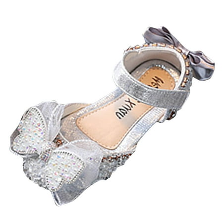 

NIUREDLTD Fashion Summer Girls Sandals Dress Dance Show Princess Shoes Flat Bottom Mesh Bowknot Hook Loop Ribbon Size 23