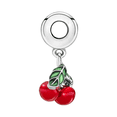 thumbnail image 3 of 925 Sterling Silver Red Cherry with Green Leaves Dangle Charm for Bracelet Charms Bangle Pendant Jewelry, 3 of 4