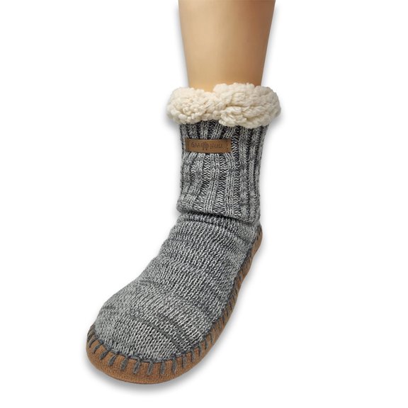 Gaahuu womens ribbed cuff marled faux shearling soft sole slipper sock