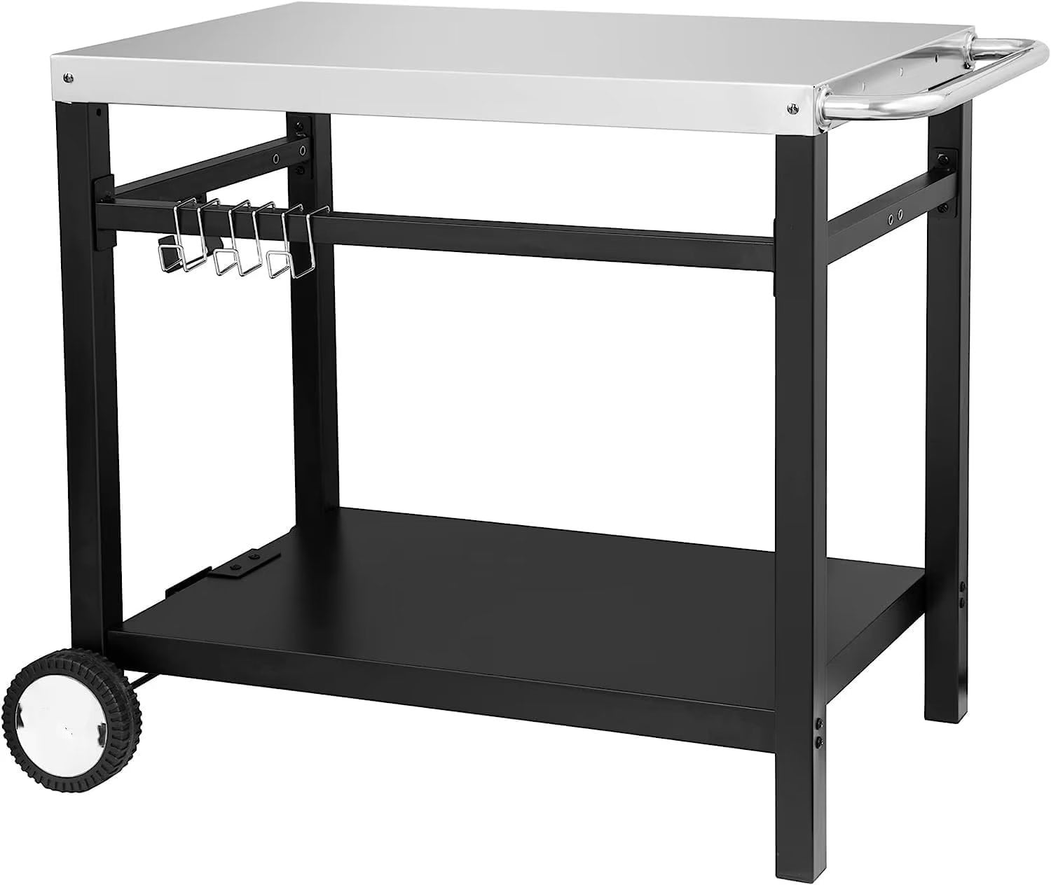 Stainless Steel Outdoor Grill Cart with Double-Shelf and Wheels