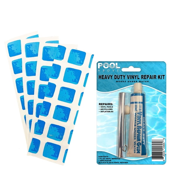 Pool Above Repair Kit for Inner Pool Liners - Vinyl Glue - White Blue Multi Patches