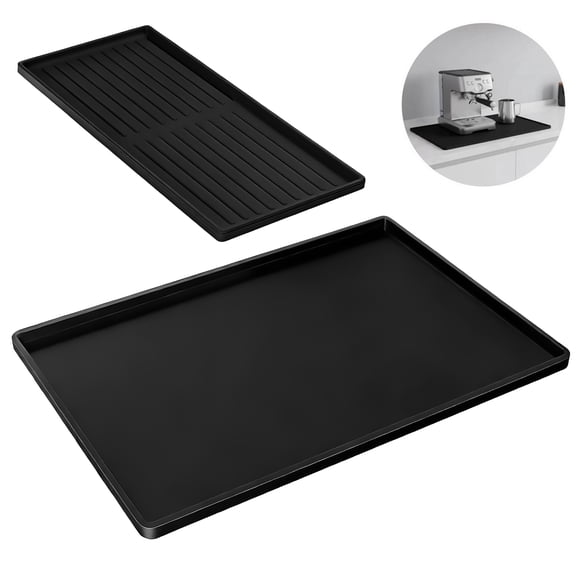 2 Pcs Silicone Coffee Machine Mat Set, Including 23.6 x 15.7 in Coffee Mat and 15.4 x 7.5 in Draining Mat, Non-Slip, Heat-Resistant, Black, for Kitchen and Coffee Bar