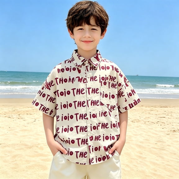 BRGZLK Boys Hawaiian Shirts Trendy Tropical Relaxed Fit Short Sleeve Button Down Tops Casual Floral Beach Shirt for Kids Summer Vacation Red 6-7Y