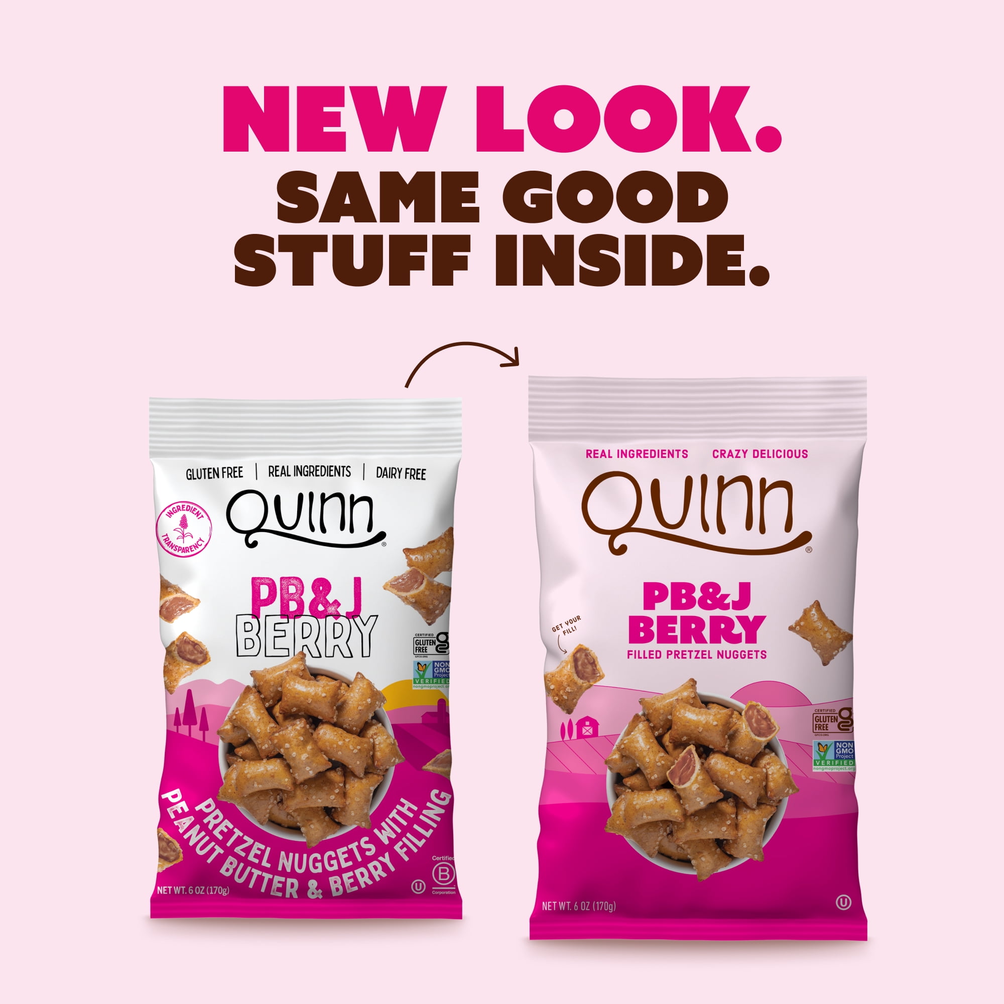 (8 pack) Quinn PB&J Berry Filled Pretzel Nuggets, Gluten Free Snacks, 6 oz Bag