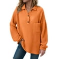 thumbnail image 2 of Kaprioy Womens Tops Waffle Knit V-Neck Long Sleeve T-shirts Button Down with Pockets Tunic Early Fall Fashion Clothing Orange, M, 2 of 5