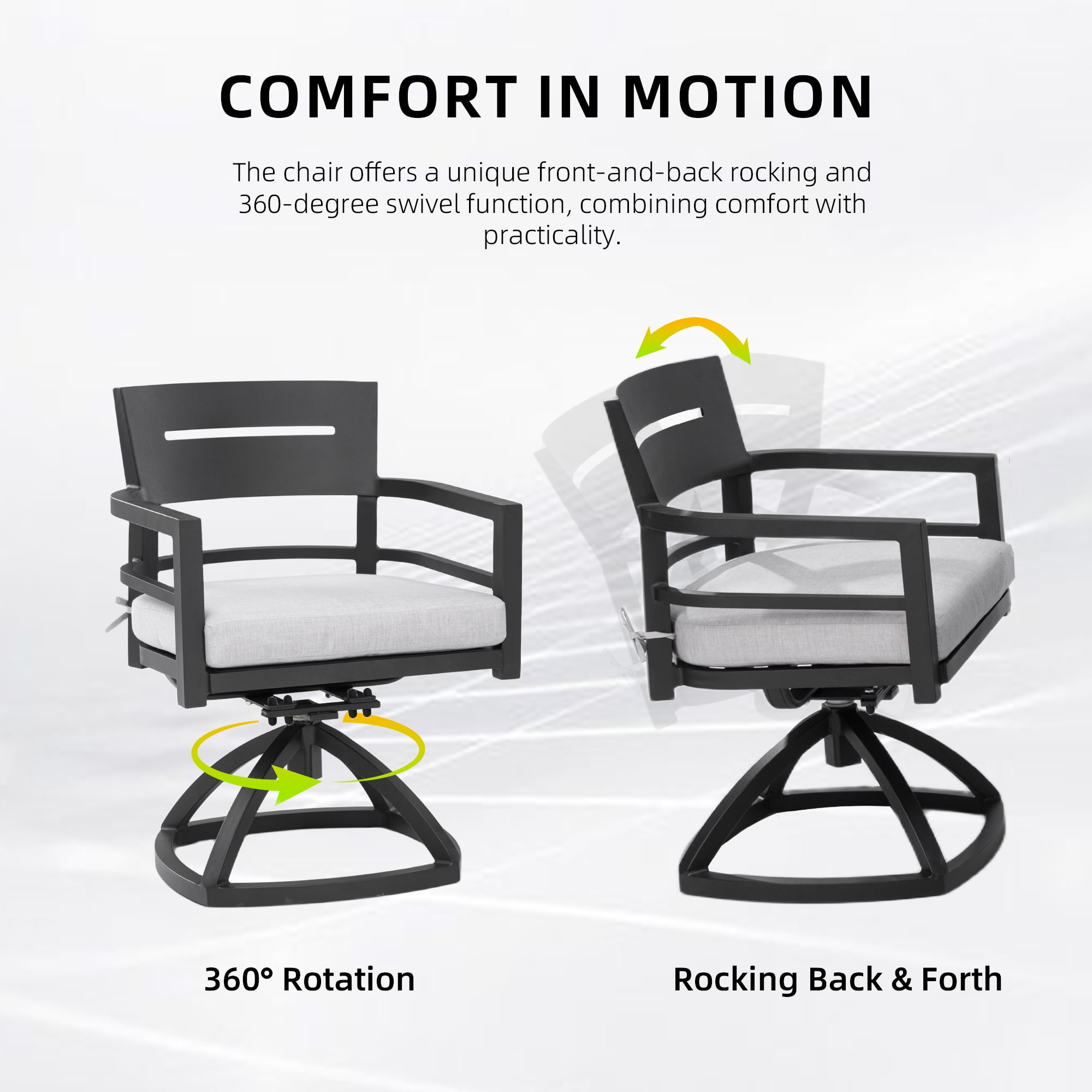 Outdoor Patio Aluminum Swivel Rocker Set of 2 with Outdoor Grade Fabric Cushions for Garden Deck Patio, Ember Black