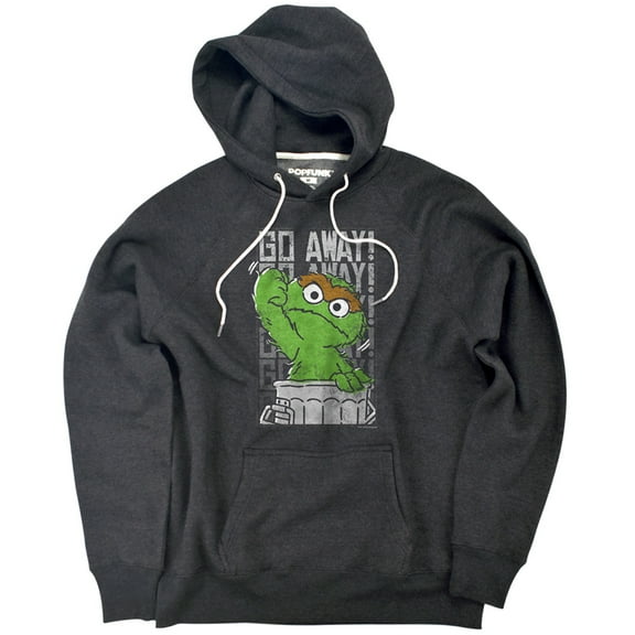 Sesame Street Oscar Go Away! Unisex Adult Slim Fit Pull-Over Heather Hoodie, Charcoal, Small