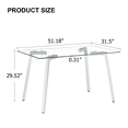 thumbnail image 4 of Tcbosik Rectangular Dining Table with Glass Top and Metal Legs, 51 inch Modern Kitchen Table for Home, White, 4 of 9