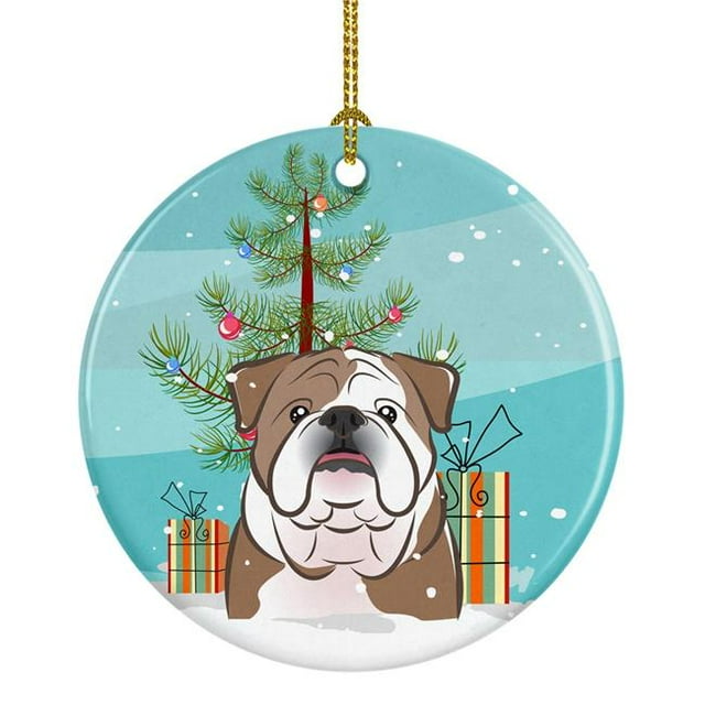Christmas Tree & English Bulldog Ceramic Ornament