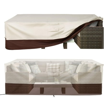 Vailge Waterproof Patio Furniture Set Cover With Padded Handles, Patio/Outdoor Table Cover, Patio/Outdoor Dining Rectangular Table Chairs Cover Small,Beige & Brown