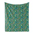 thumbnail image 1 of Christmas Soft Flannel Fleece Throw Blanket, Colorful Doodle Elements Cheerful Layout Kittens Trees and Ornaments, Cozy Plush for Indoor and Outdoor Use, 50" x 70", Teal and Multicolor, by Ambesonne, 1 of 5
