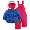 Rugged Bear Baby Girls Flower Detail Puffer Jacket 2-Piece Snowsuit Bib Set