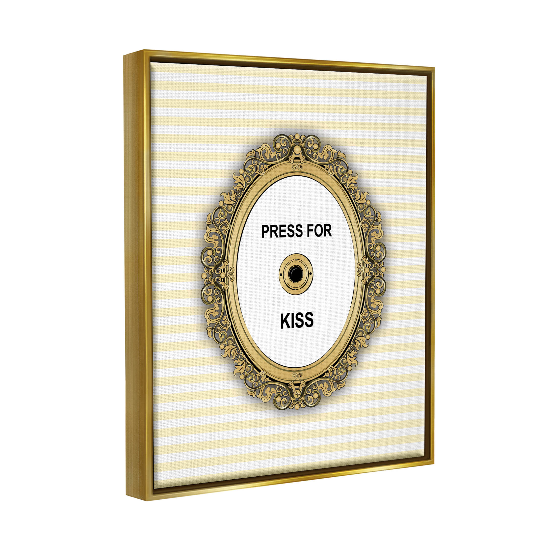 Stupell Industries Press For Kiss Romance Graphic Art Metallic Gold Floating Framed Canvas Print Wall Art, Design by Martina Pavlova