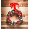 thumbnail image 2 of Ceramic Poinsettia Wreath 9" with Pinecones Red Ribbon Christmas Gift, 2 of 3