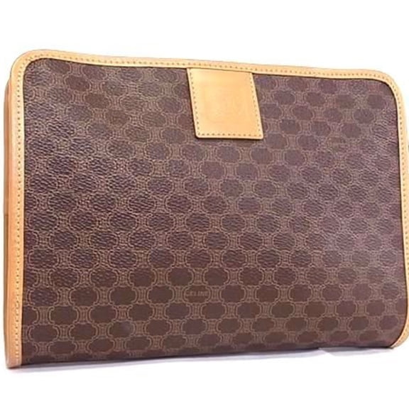 Pre-Owned CELINE M12 Macadam Clutch Bag in Brown Leather for Men and Women (Good)