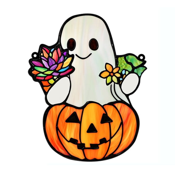 witspace Halloween Ghost Stained Glass Suncatcher Hand Painted Window Hangings Suncatcher Halloween Suncatcher Hanging Decoration for Home, Office, Kitchen, Living Room, Wall