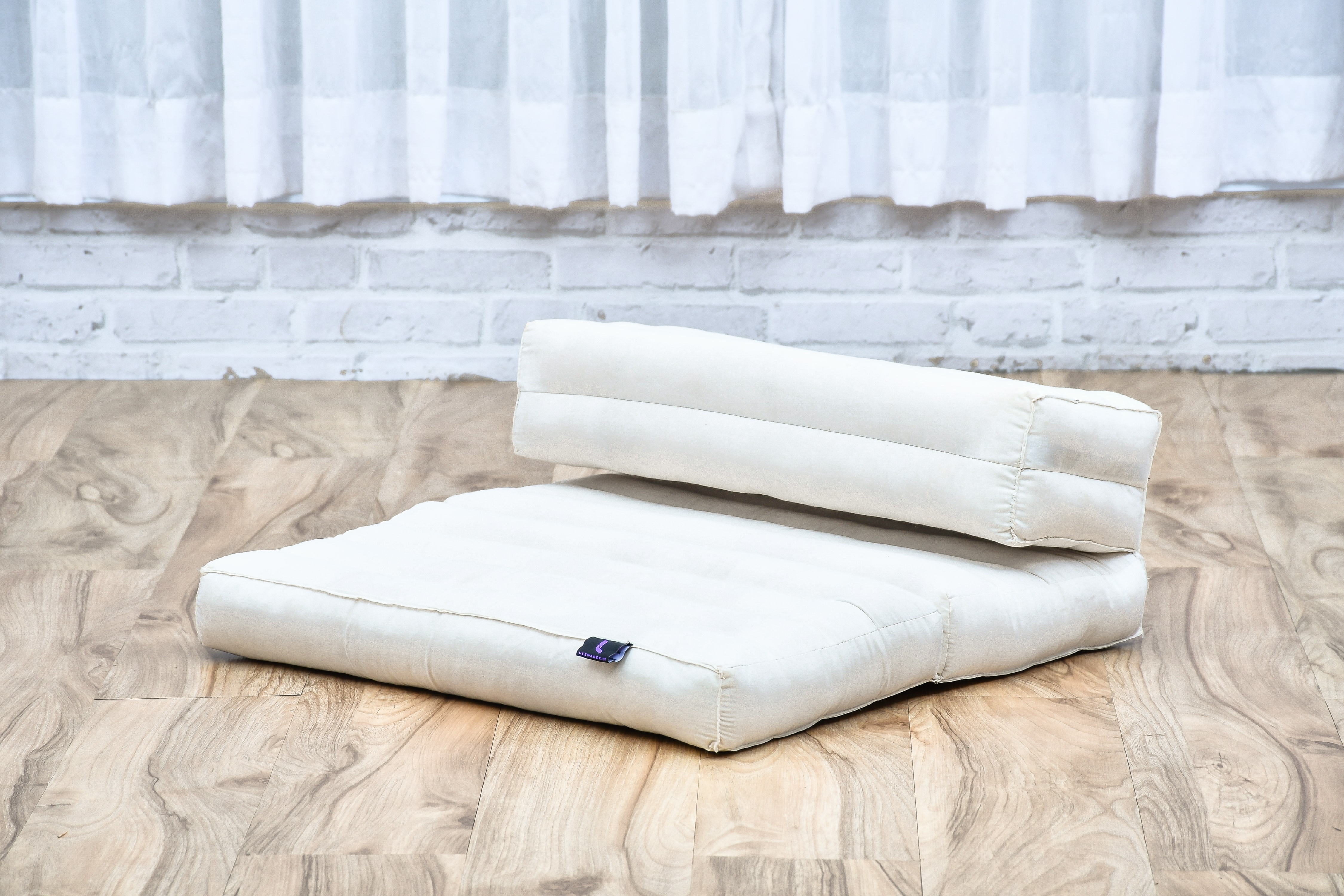 Leewadee Foldable Floor Mattress – 2 in 1 Floor Meditation Mat for Yoga and Relaxation, Seating Futon with Kapok, 20 x 28 inches, Ecru