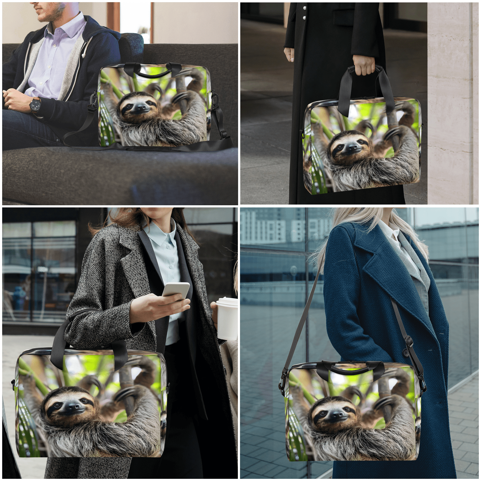 Herdesigns Sloth Funny Animal Laptop Bag for Women Men, Computer Case Briefcase Messenger Bags, 15-15.6 inch Laptop Sleeve Shoulder Bag