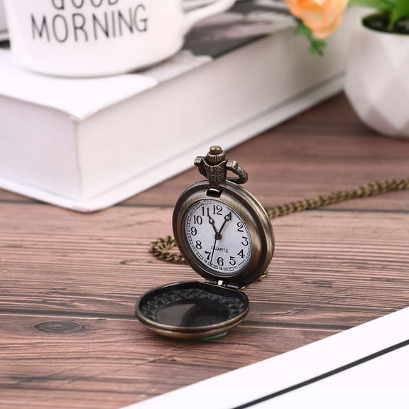 IBASETOY Brown Retro Pocket Watch Pendant Necklace Chic Gift for Friends and Family