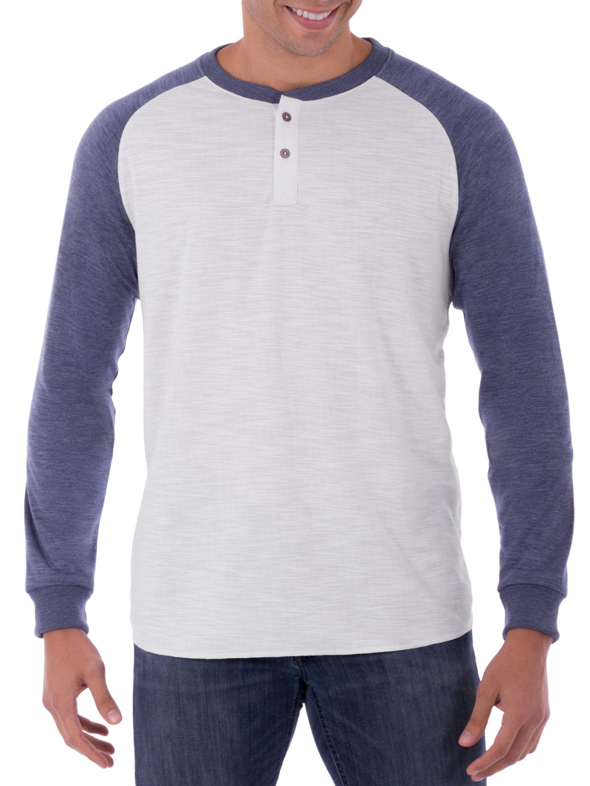 George Men's Long Sleeve Soft Double Knit Henley Raglan T-Shirt, Up to ...