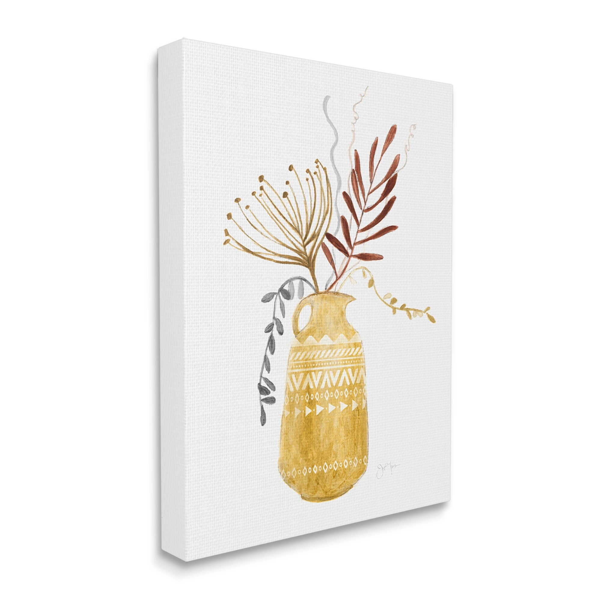 Stupell Industries Boho Botanical Still Life Geometric Aztec Patterned Vase,36 x 48, Design by Tava Studios