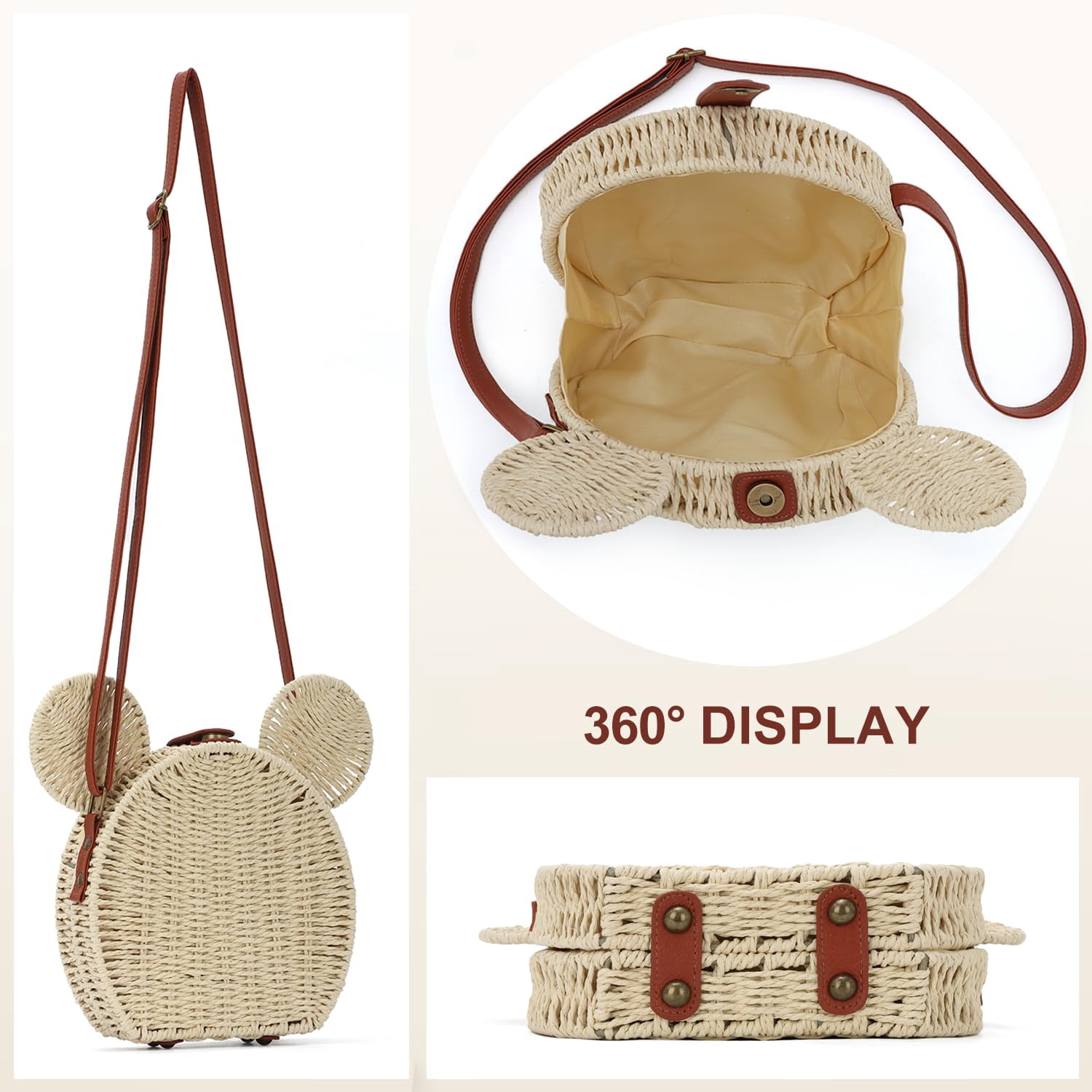 Round Rattan Purse for Women Wicker Crossbody Bag Cute Summer Beach Bag Woven Handbag for Vacation