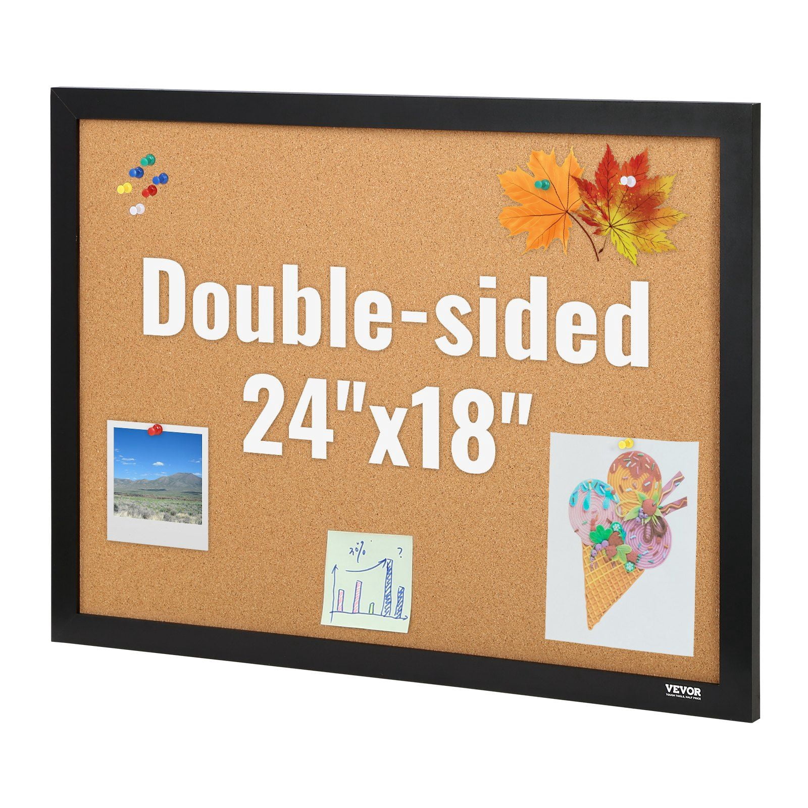 Double-Sided Cork Bulletin Board, 24x18 Inches with MDF Frame & 10 Push Pins - Vision Board for Office, Home, School Decor (White)