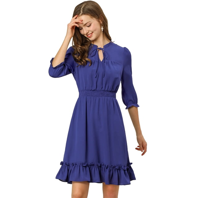 Día de San Patricio Vestido Corto De Gasa Con Dobladillo Con Volantes Y Manga 3/4 Para Mujer Azul real M