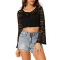 thumbnail image 5 of Allegra K Women's Lace See Through Top V Neck Bell Sleeve Elegant Crop Blouse, 5 of 6