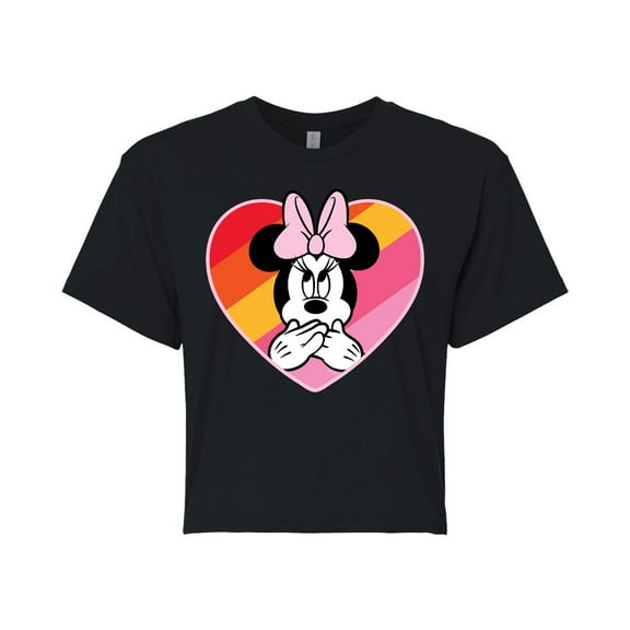 Mickey & Friends - Minnie Rainbow Heart - Juniors Cropped Cotton Blend T-Shirt