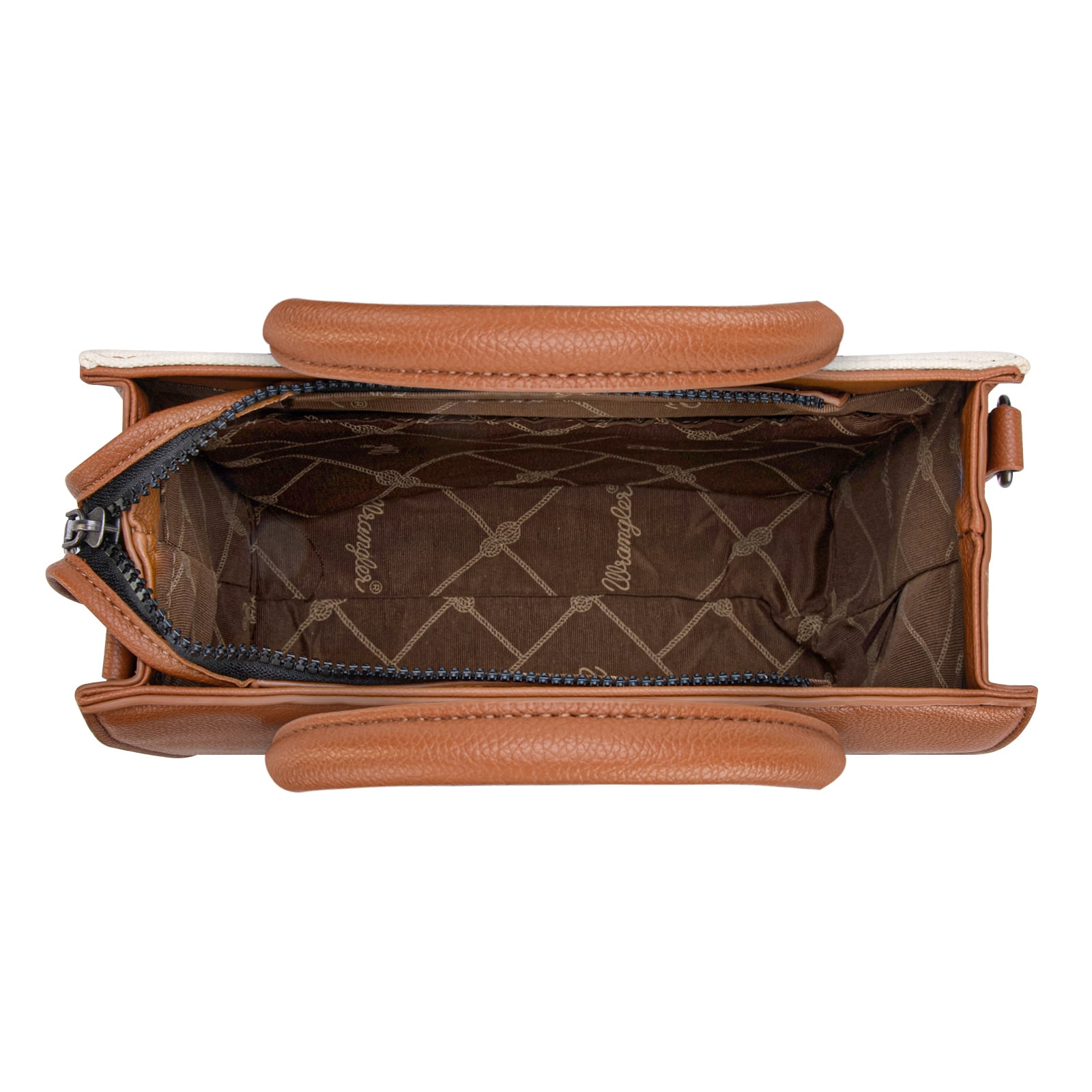 Wrangler Medium Tote Bag for Women Canvas Structured Satchel Purse with Braided Straps Top-handle Handbag with Zipper Pocket, Brown