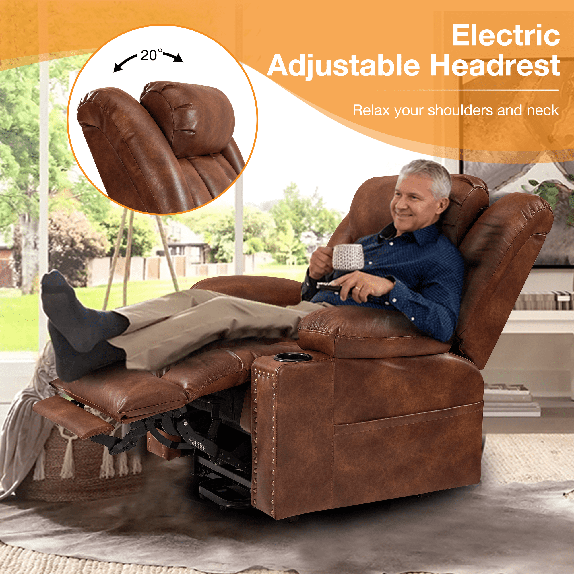 Triple Motor Large Power Lift Recliner Chair for Elderly with Heat and Massage, Lay Flat Lift Chairs for Seniors Infinite Position, Extended Footrest, USB Ports, Cup Holder, Faux Leather