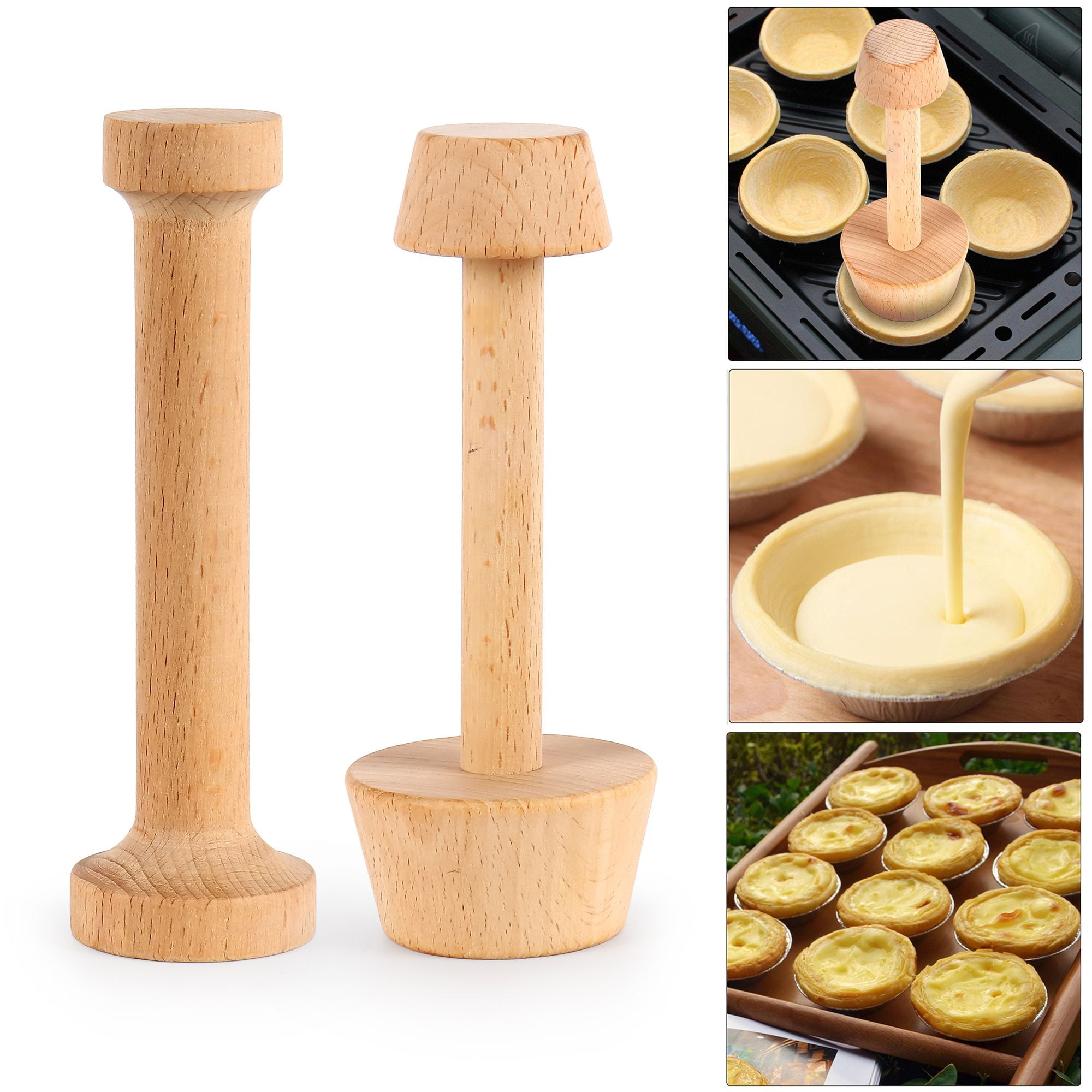 Deago 2 Pcs Wooden Tart Tamper Set Tart Pan Wooden Molds Egg Tarts